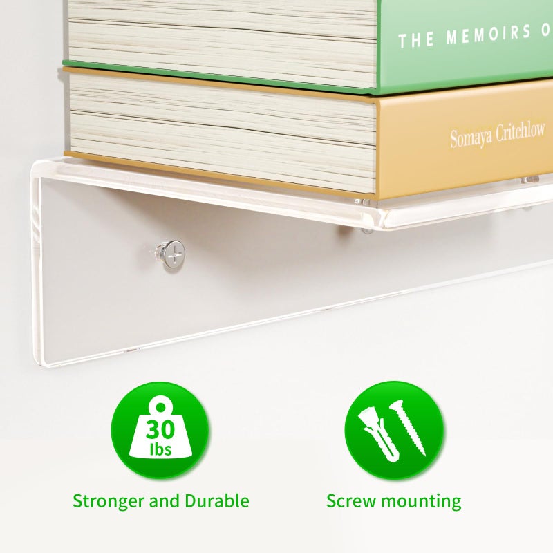 FEMELI 2 PCS 12" Acrylic Floating Shelves, Clear Shelf for Display, Plant, Perfume, Book in Bedroom Living Room Office, 5mm Thick Wall-Mounted Acrylic Shelves for Wall - Image 3