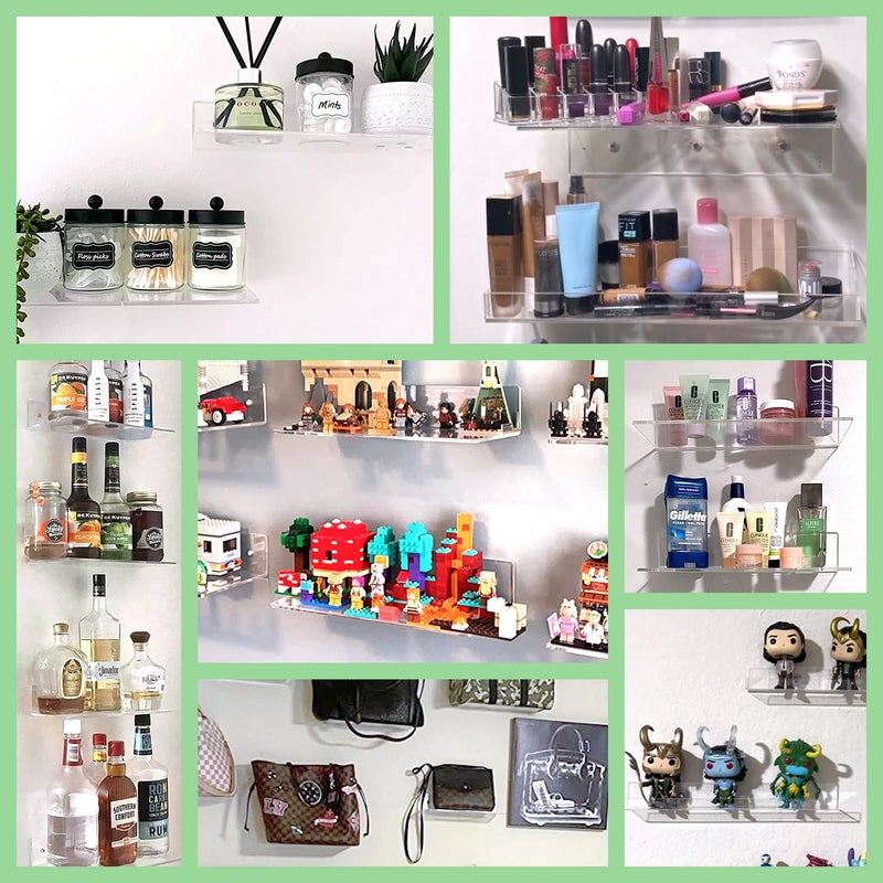 FEMELI 2 PCS 12" Acrylic Floating Shelves, Clear Shelf for Display, Plant, Perfume, Book in Bedroom Living Room Office, 5mm Thick Wall-Mounted Acrylic Shelves for Wall - Image 4