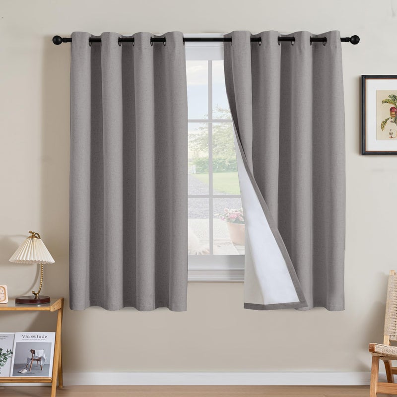 H.VERSAILTEX Linen Curtains 100% Blackout Curtains for Bedroom 63 inch Long Full Light Blocking Nature Linen Blended Window Curtains for Living Room Nickel Grommet (2 Panels  Heathered Dove) - Image 1