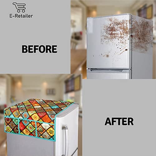 E-Retailer® Exclusive 3-Layered Polyester Combo Set of Appliances Cover (1 Pc. of Fridge Top Cover, 2 Pc Handle Cover and 1 Pc. of Microwave Oven Top Cover) (Color-Multi Ethnic, Set Contains-4 Pcs.) - Image 3