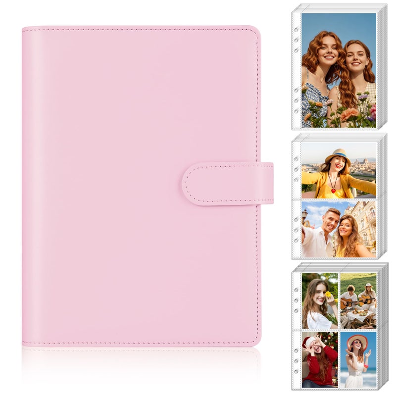 Antner ألبوم بطاقات كيبوب أنتنر A5 مع 6 حلقات وجمع بطاقات مع 40 غلاف بطاقة، كتاب حامل بطاقات من جلد PU مع واقيات صور متعددة الأحجام لتنظيم بطاقات التداول، ألبوم A5 وردي - Image 1