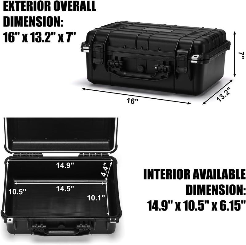 Mayouko 16" Waterproof Plastic Toolbox with Foam Insert, 16" x 13.2" x 7", IP67 Lockable Storage Box, Customizable Foam, Shockproof Hard Case Weatherproof Container, Protective Hard Camera Case - Image 2