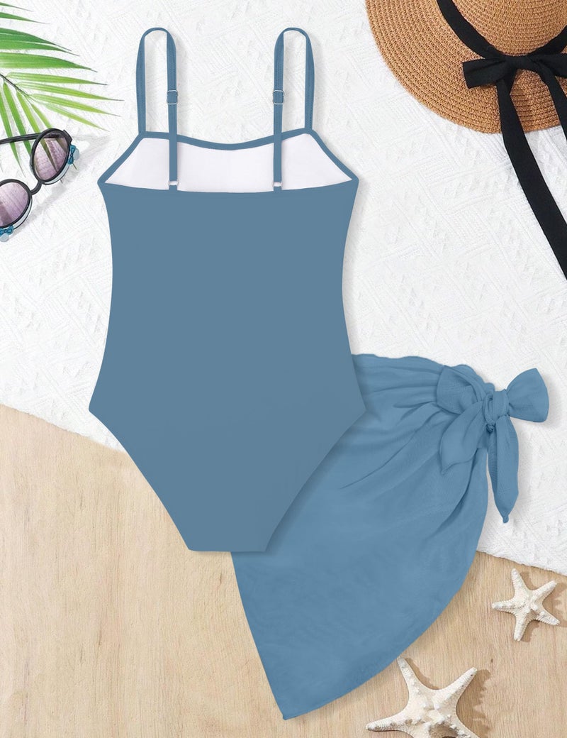 TALLWH Girls Swimsuits Size 10-12, Adjustable Straps Cut Out One Piece Swimsuit with Solid Color Cover Up Skirt Girls Bathing Suits Size 10-12 - Image 5