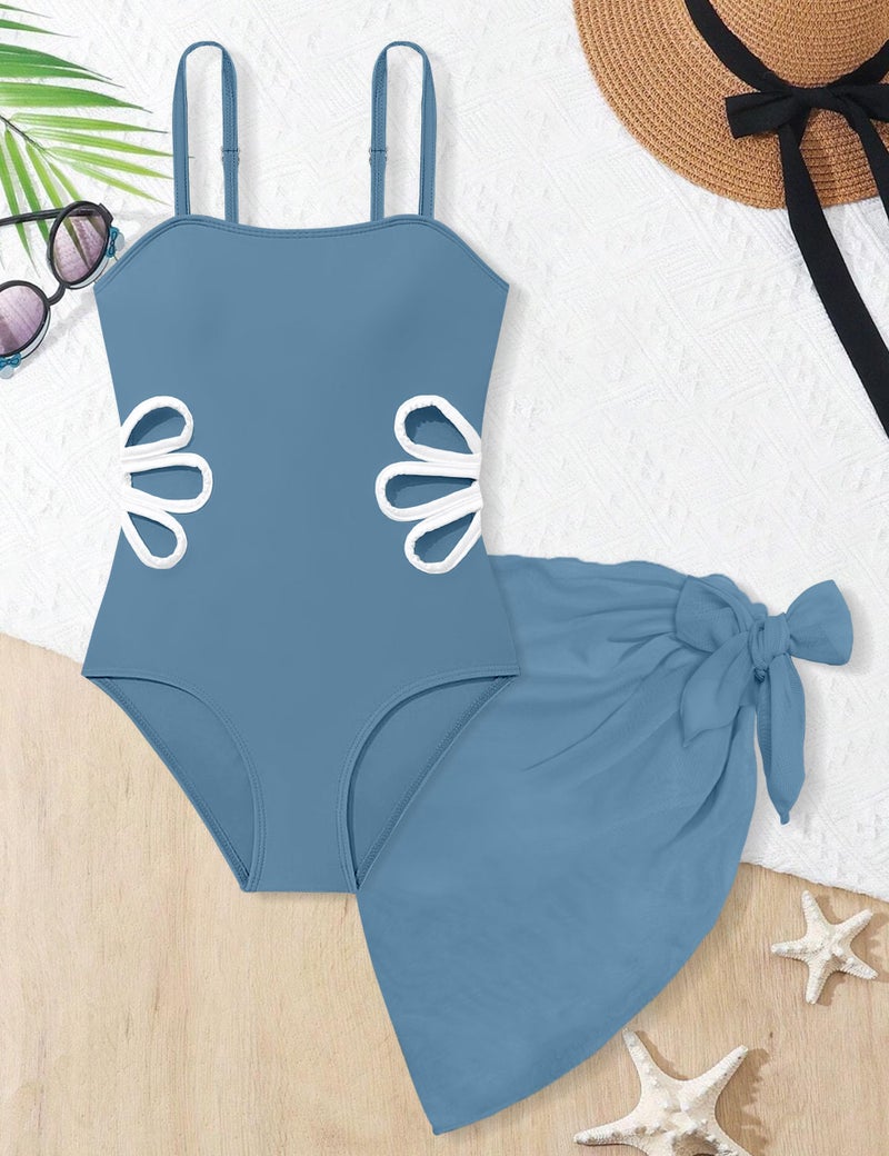 TALLWH Girls Swimsuits Size 10-12, Adjustable Straps Cut Out One Piece Swimsuit with Solid Color Cover Up Skirt Girls Bathing Suits Size 10-12 - Image 4
