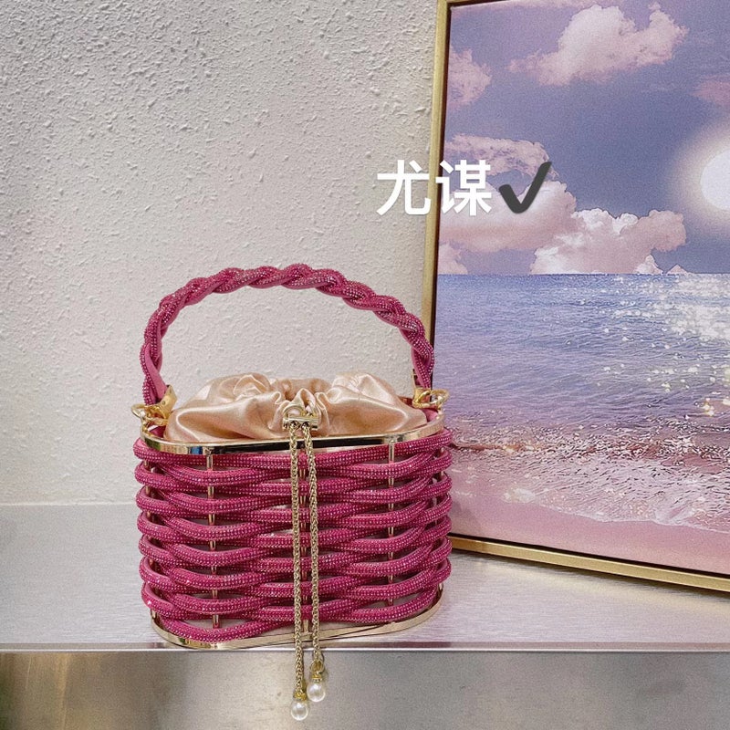 Metal Hollow Shiny Colorful Rhinestone Vegetable Basket Bird Cage Bag Banquet Diamond Bucket Bag Clutch Messenger Bag - Image 1