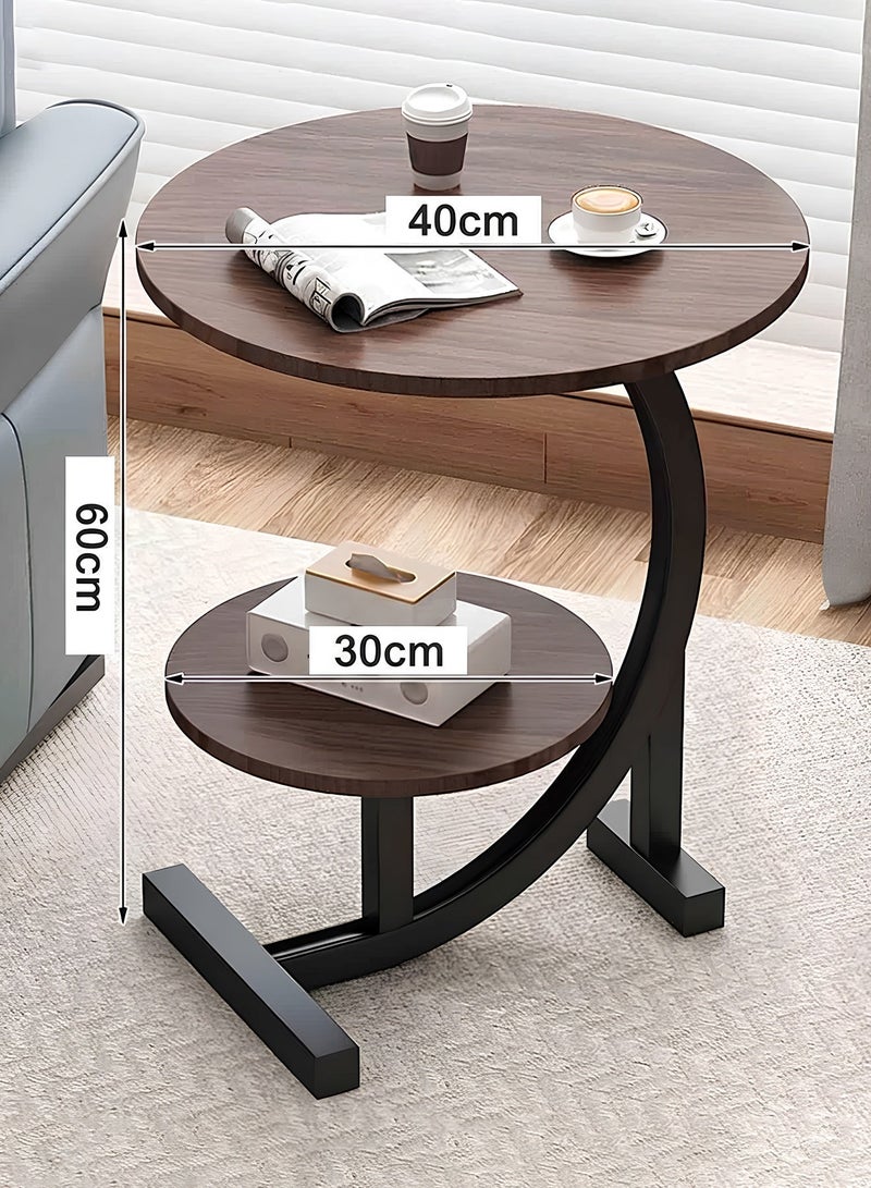 Taimi 3-Piece Living Room Table Set with Wooden Top and Metal Frame - 2-Tier Modern Coffee Table 120×60×51cm and 2 C-Shaped 2-Tier Side Tables 60×40cm - Brown - Image 3