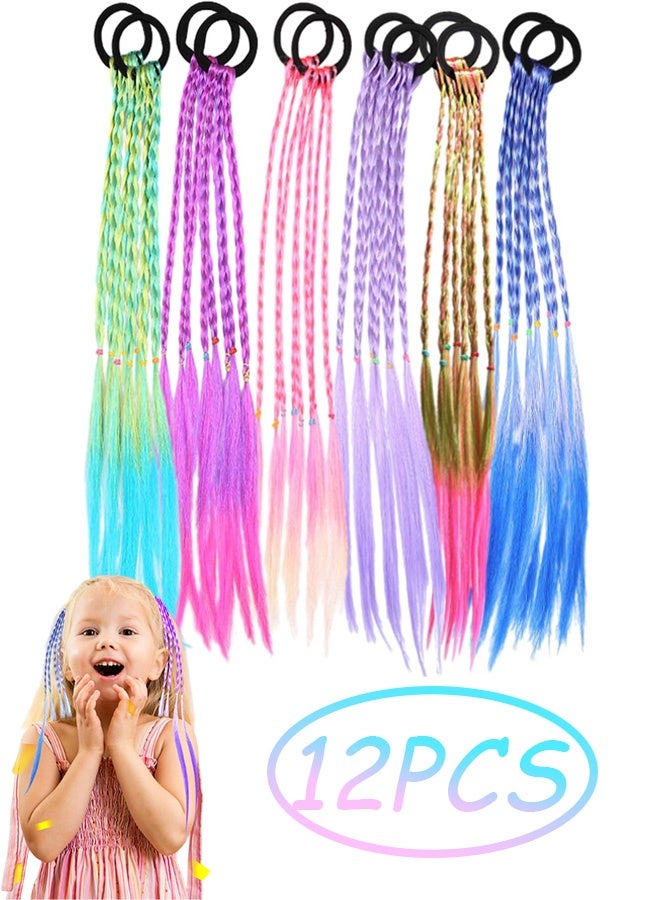 12 Pieces Colored Clip in Hair Extensions for Kids Girls Rainbow Synthetic Hair Streaks for Braiding Children's Hair Accessories for Birthday Party Favors, Stage Performance, Halloween,Daily Dress Up - Image 1