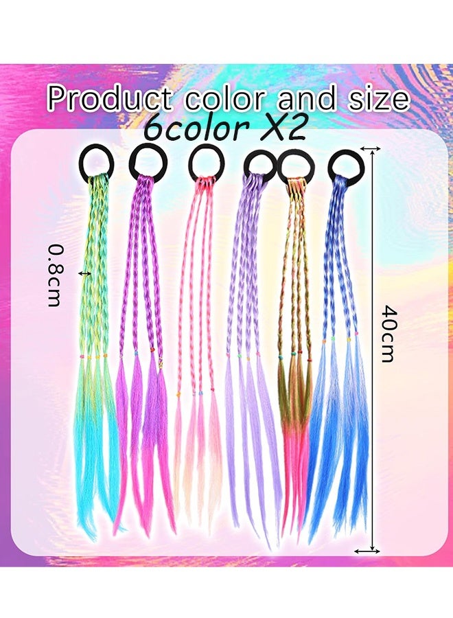 12 Pieces Colored Clip in Hair Extensions for Kids Girls Rainbow Synthetic Hair Streaks for Braiding Children's Hair Accessories for Birthday Party Favors, Stage Performance, Halloween,Daily Dress Up - Image 5