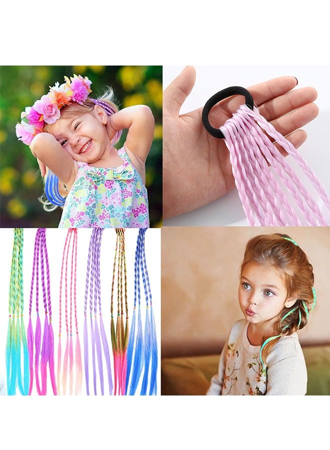 12 Pieces Colored Clip in Hair Extensions for Kids Girls Rainbow Synthetic Hair Streaks for Braiding Children's Hair Accessories for Birthday Party Favors, Stage Performance, Halloween,Daily Dress Up - Image 3