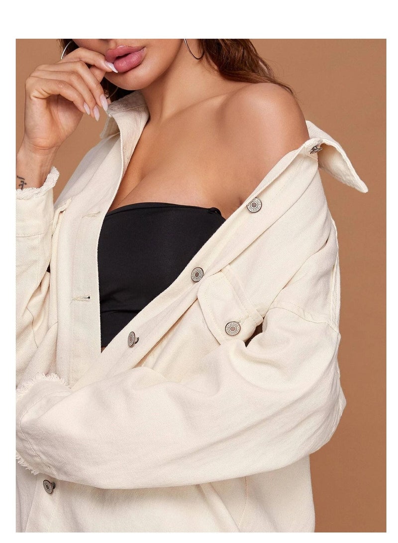 Loquat Medium length denim shirt for women White - Image 3