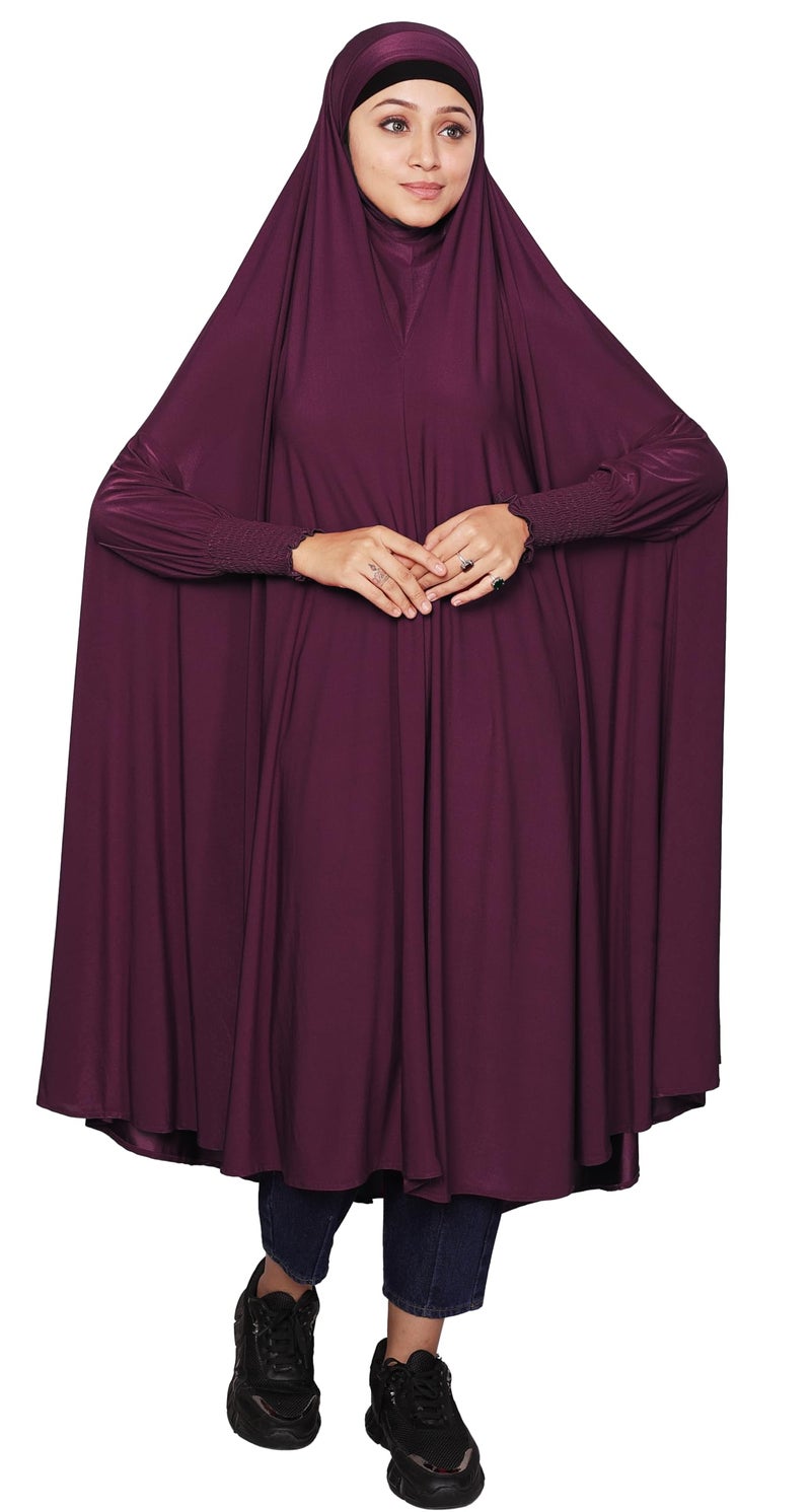 ICW Women Stretchable Jersey Smoking Sleeve Jilbab Cum Prayer khimar Hijab (Free Size) 60 Inch (Wine) - Image 3