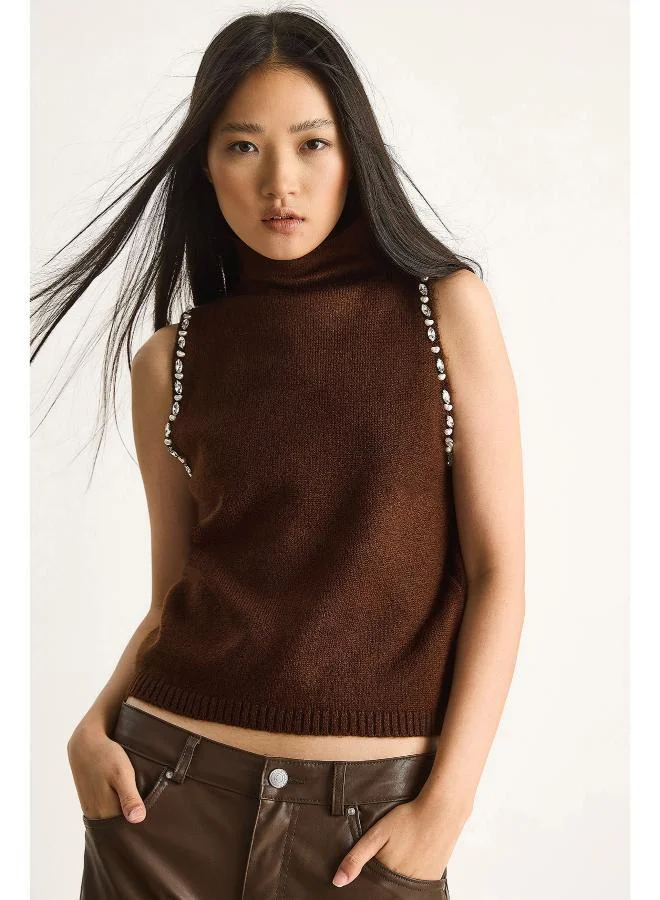 Ginger Mock Kneck Vest with Rhinestone Detail