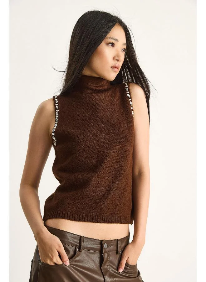 Ginger Mock Kneck Vest with Rhinestone Detail