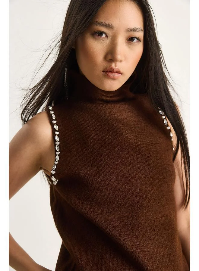 Ginger Mock Kneck Vest with Rhinestone Detail