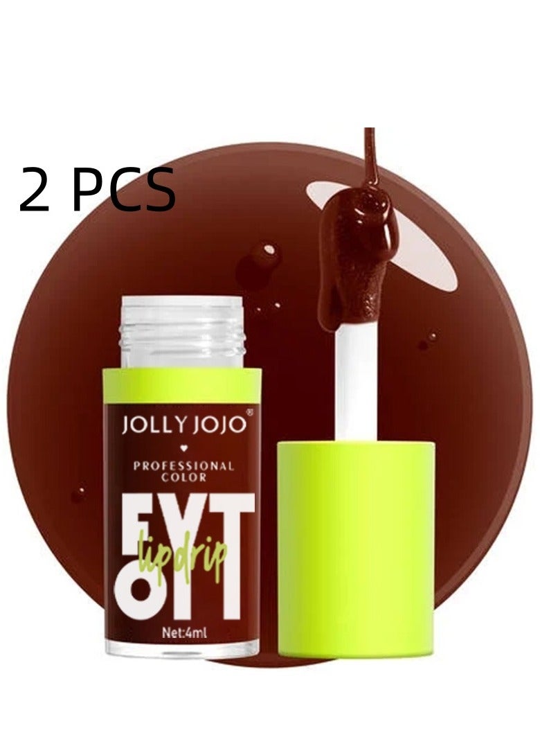 جولي جوجو مجموعة زيت الشفاه برأس فرشاة كبيرة، مرطب ومغذي للغاية، زيت شفاه لامع وناعم، ملمع شفاه ملون نباتي لامع، تركيبة غير لاصقة، شوكولاتة سوداء، قطعتان - Image 1