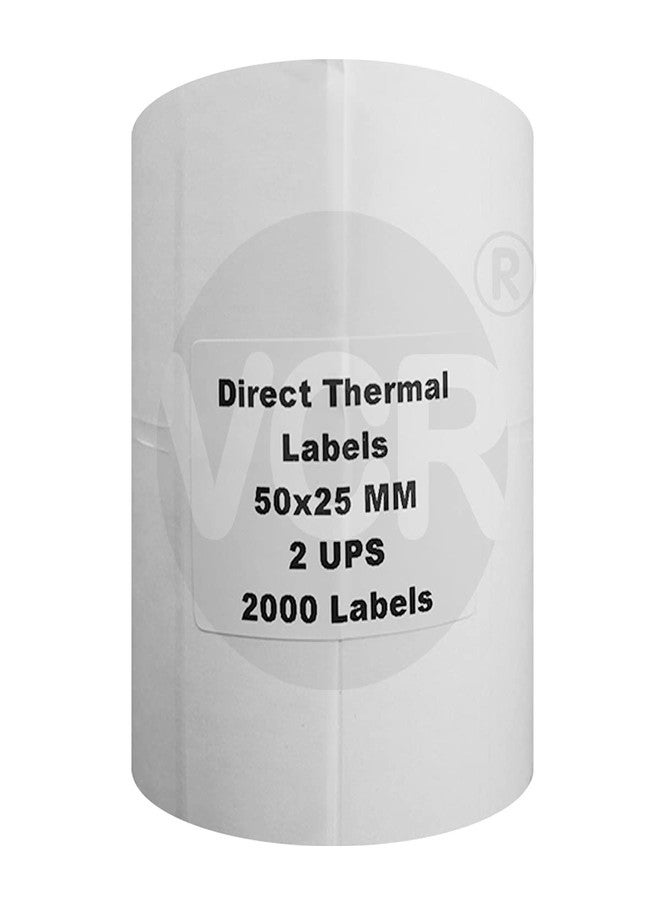 VCR 2 x 1 Direct Thermal Barcode Label Sticker - 2 x 1 inches - 50mm x 25mm - 2 Ups - 2000 Labels Per Roll - Pack of 10 Rolls -White Self Adhesive Sticker for Printing Barcoding Labels 1 inch core - Image 3