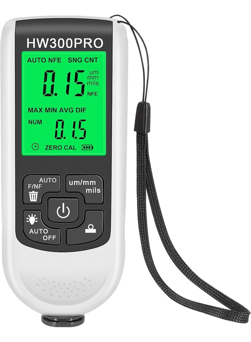 مقياس سماكة طلاء السيارات الأوتوماتيكي HW-300PRO، لقياس سماكة الطلاء Fe & NFe من 0 إلى 2000 ميكرون، أدوات طلاء السيارات اليدوية. - Image 1