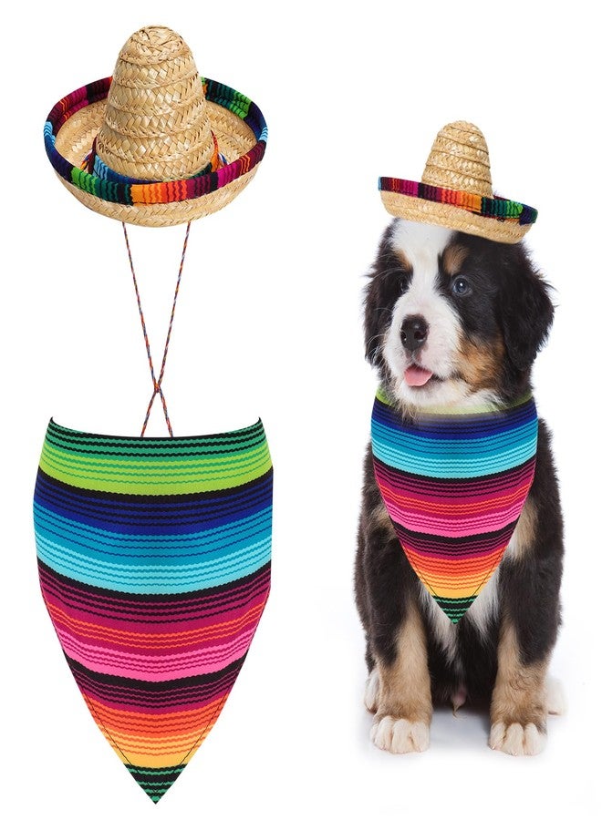 Fumwase Multicolor Sombrero Hats Straw Mexican Small Pets Costume Dog Bandana Costume for Mexican Halloween Christmas - Image 1