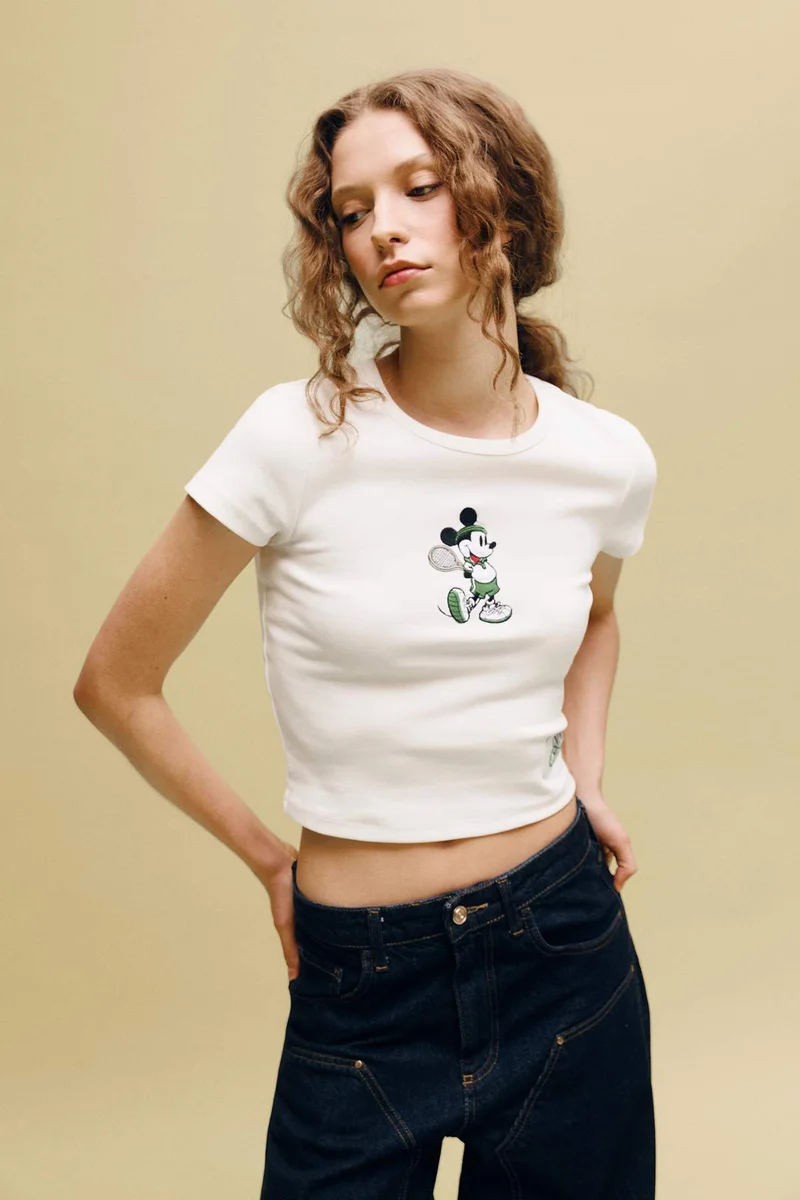 ديفاكتو Mickey &amp; Minnie Licensed Slim Fit Crew Neck Printed Ribana Short Sleeve T-Shirt