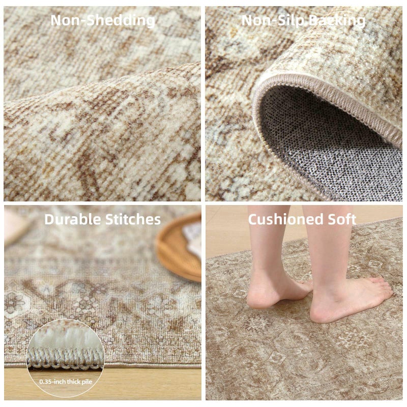 palohom Machine Washable Runner Rugs for Entryway: 2'6"x8' Kitchen Runner Rug with Rubber Backing Non Slip Low Pile Soft Faux Wool Boho Carpet Runners for Hallways Bedroom Living Room Farmhouse Indoor - Image 3