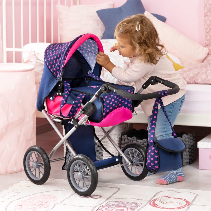 Bayer Design Baby Doll City Star Pram in Polka Dots, Blue/Pink - Image 5
