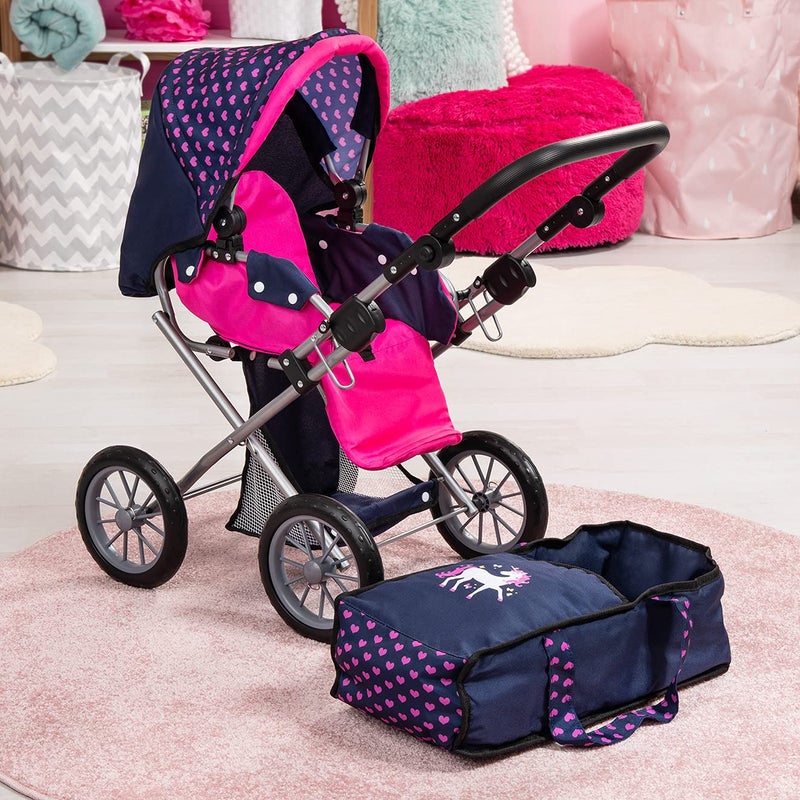 Bayer Design Baby Doll City Star Pram in Polka Dots, Blue/Pink - Image 4