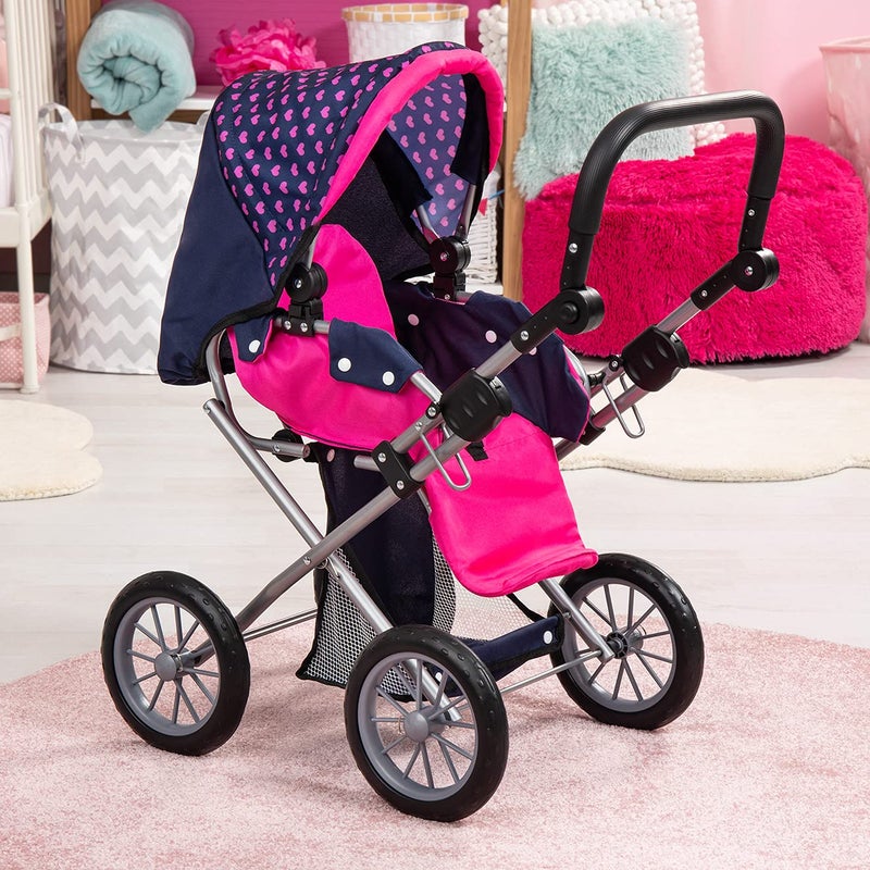 Bayer Design Baby Doll City Star Pram in Polka Dots, Blue/Pink - Image 3