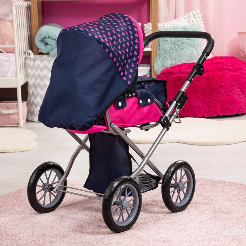 Bayer Design Baby Doll City Star Pram in Polka Dots, Blue/Pink - Image 2