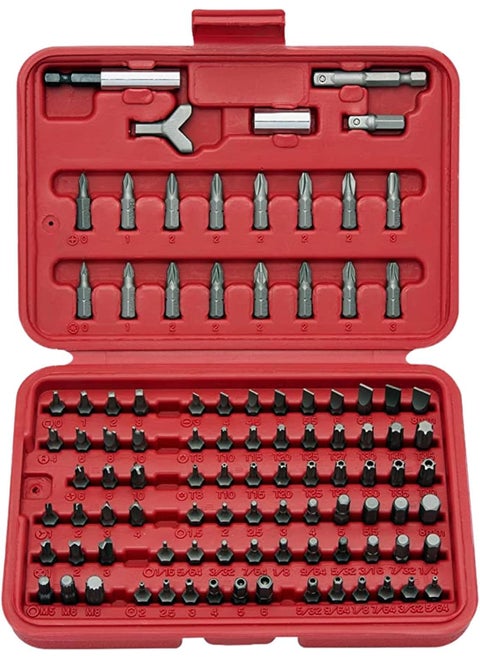 NEIKO 10048A Security Bit Set 100-Piece Set Cr-V Steel 1/4-inch Adapters Phillips Slotted Hex Torx Star Tamperproof Pozi Square Spanner Torque Tri-Wing Clutch Spline Wing Nut, Security Torx Bit Set