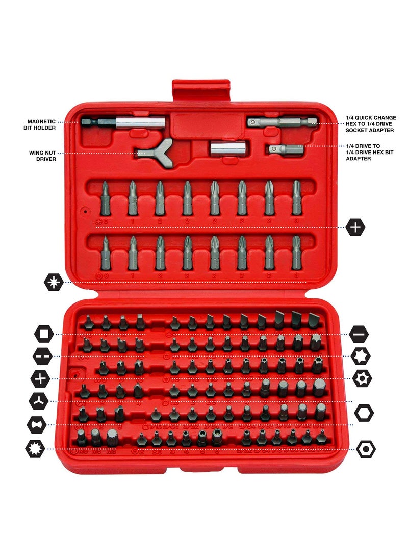 Neiko NEIKO 10048A Security Bit Set 100-Piece Set Cr-V Steel 1/4-inch Adapters Phillips Slotted Hex Torx Star Tamperproof Pozi Square Spanner Torque Tri-Wing Clutch Spline Wing Nut, Security Torx Bit Set  - Image 5