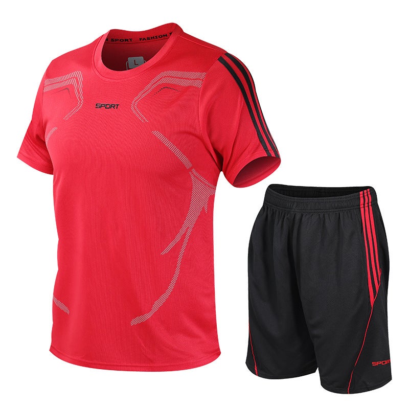 Set Men'S Sports Suit Fitness Short Sleeve T-Shirt Shorts Lightweight Quick Dry Breathable Casual Short T Sportswear Sports - Image 3