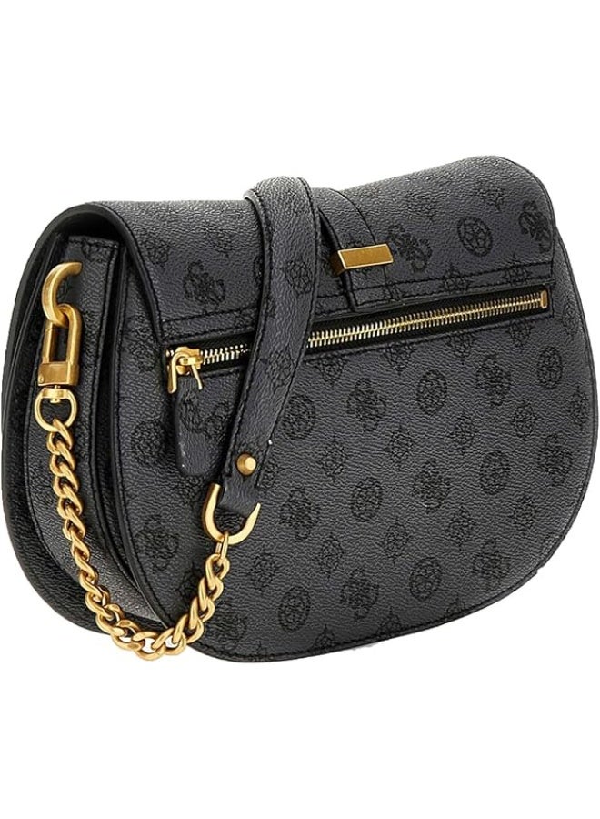 GUESS Women Kuba Tri Compartment Flap Shoulder Bag – Charcoal Logo Crossbody - Image 2