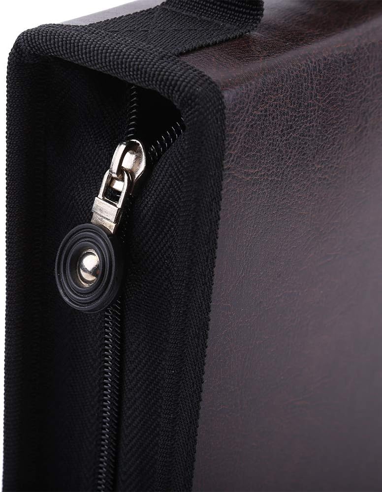 klarako 150 Holes Large Capacity PU Leather Pencil Case Zipper Pen Bag with Elasticity Strap (6 Colors)(Coffe) - Image 3