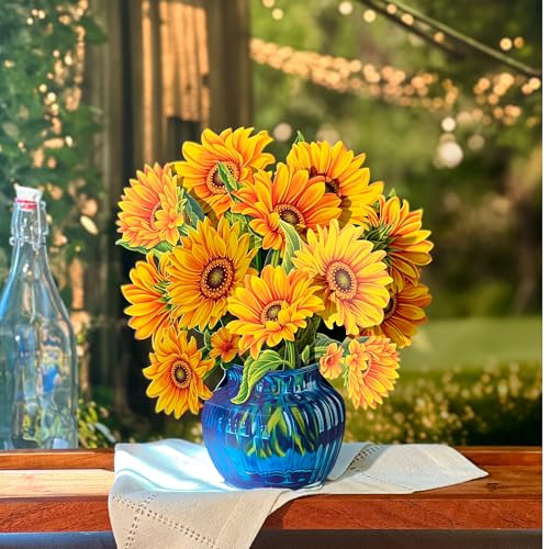 Freshcut Paper Pop Up Cards, Sunflowers, 12 Inch Life Sized Forever Flower Bouquet 3D Popup Greeting Card, Birthday Cards, Get Well Gifts, Blank Notecard & Envelope - Image 2