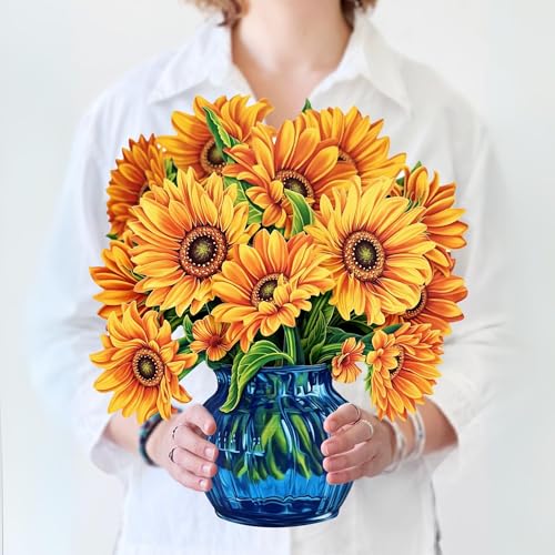 Freshcut Paper Pop Up Cards, Sunflowers, 12 Inch Life Sized Forever Flower Bouquet 3D Popup Greeting Card, Birthday Cards, Get Well Gifts, Blank Notecard & Envelope - Image 1
