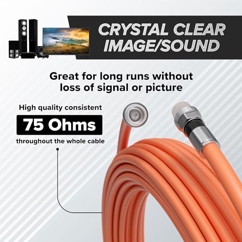 THE CIMPLE CO 200 Feet (60 Meter) - Direct Burial Coaxial Cable 75 Ohm RF RG6 Coax Cable, with Rubber Boots - Outdoor Connectors - Orange - Solid Copper Core - Waterproof and Can Be Buried - Image 5