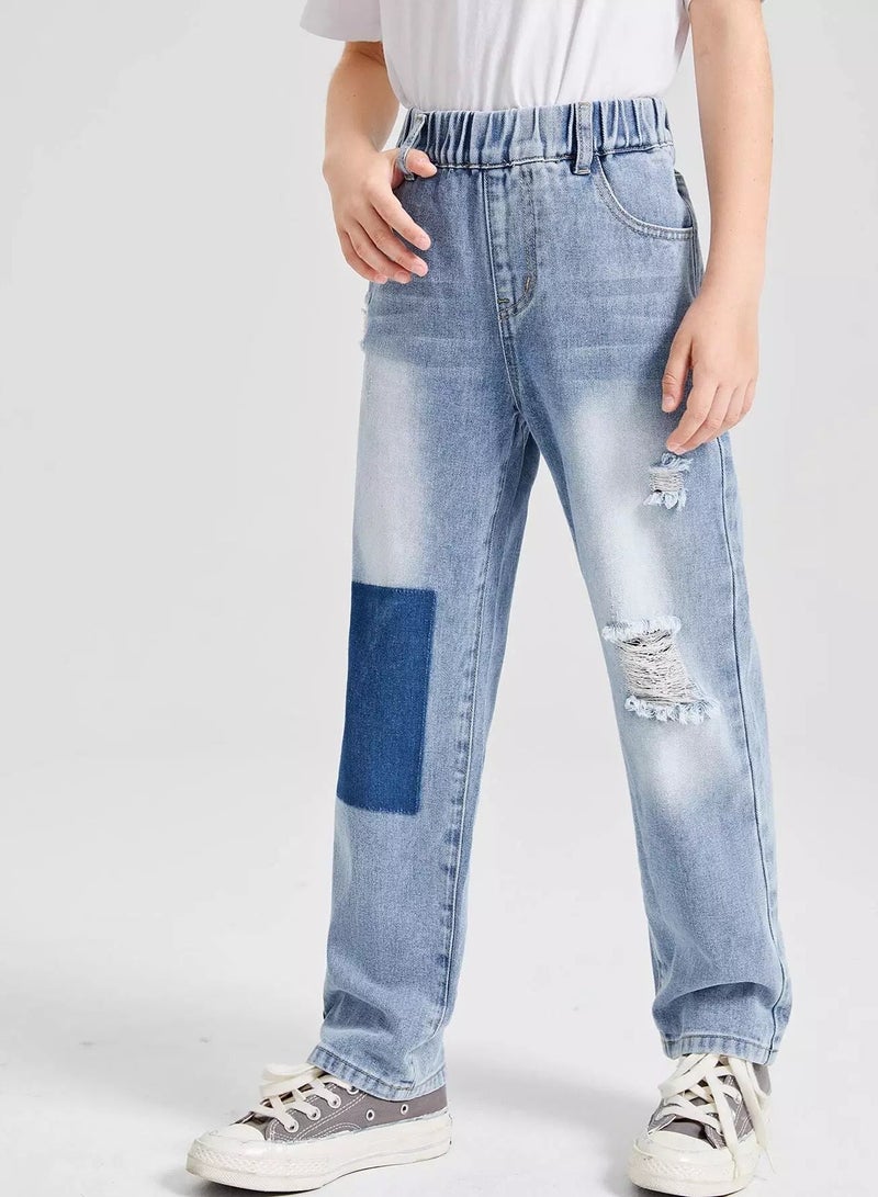 Boys Ripped Detail Elastic Waist Jeans - Image 3
