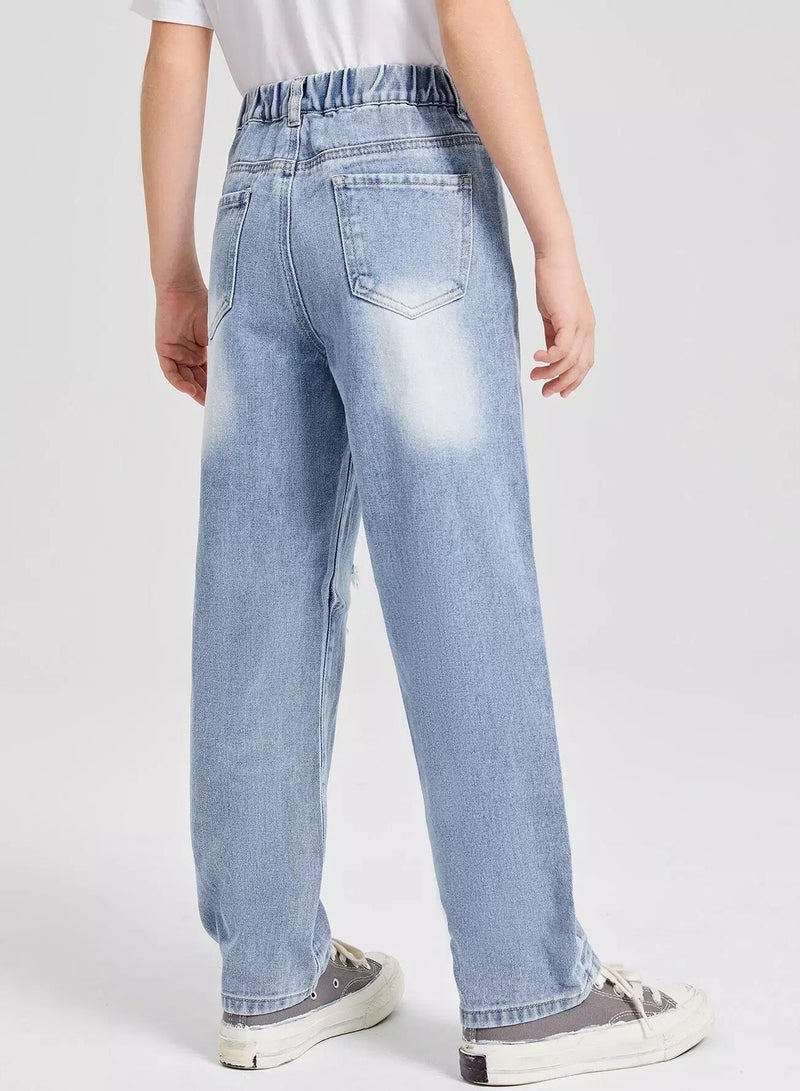 Boys Ripped Detail Elastic Waist Jeans - Image 2