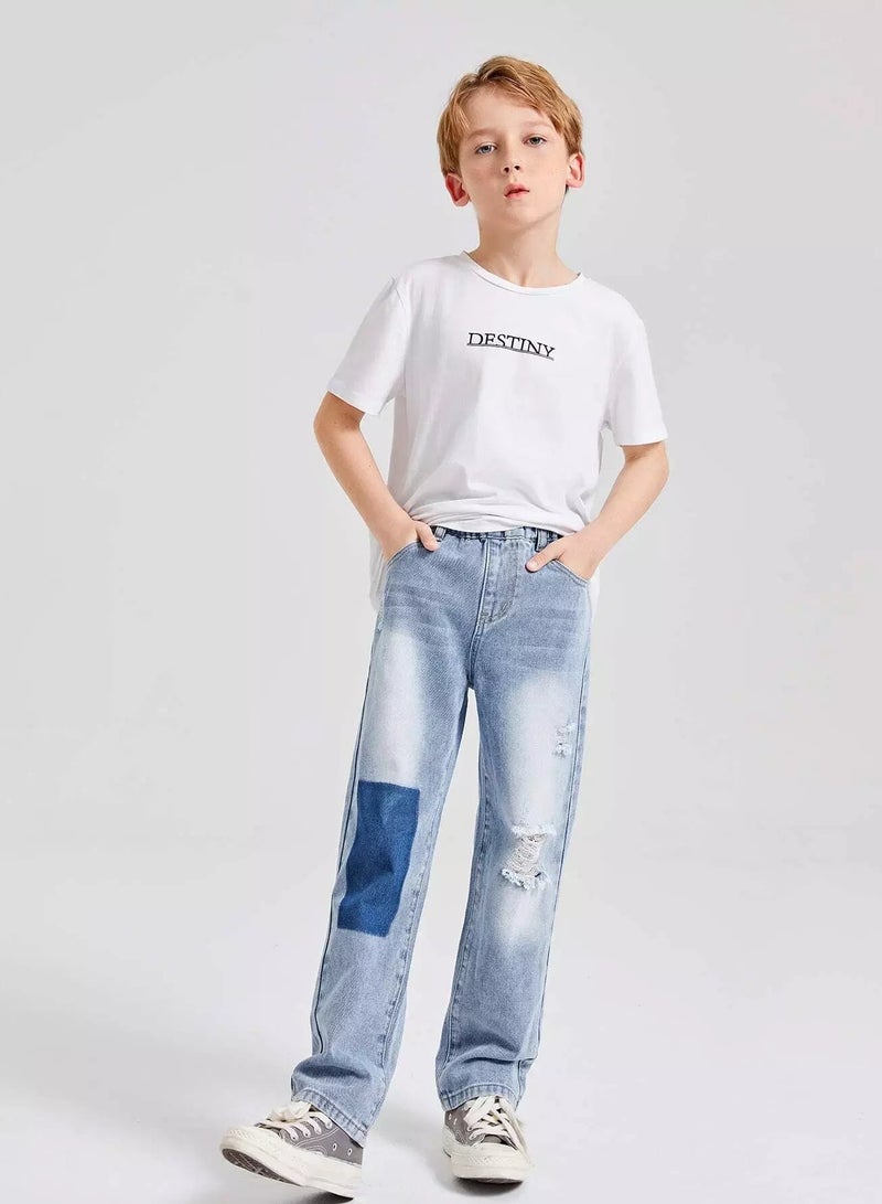 Boys Ripped Detail Elastic Waist Jeans - Image 5