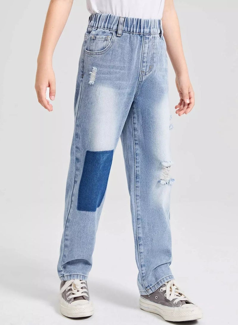 Boys Ripped Detail Elastic Waist Jeans - Image 4