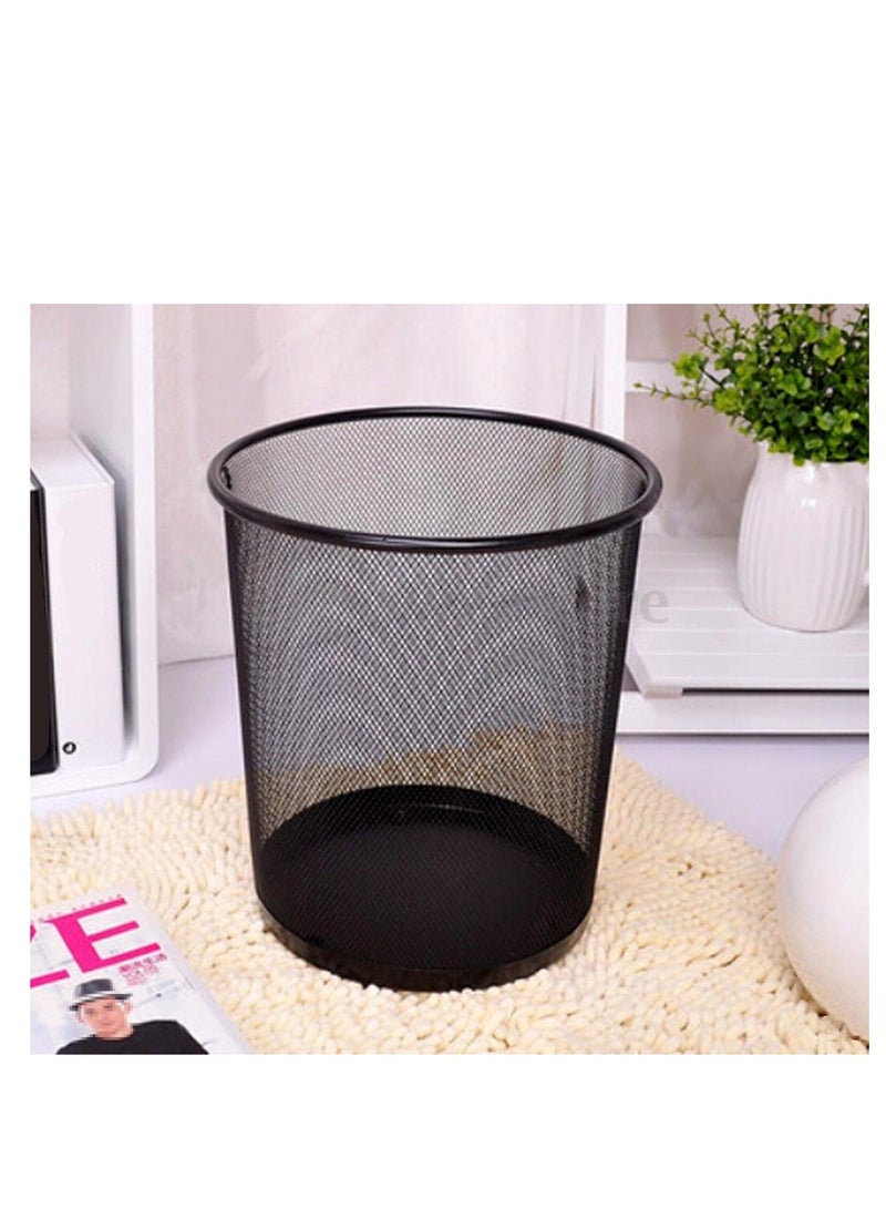 Home Mesh Trash Can Kitchen Wire Trash Basket Office Metal Bin Black Storage Bins (Large size)  - Image 2