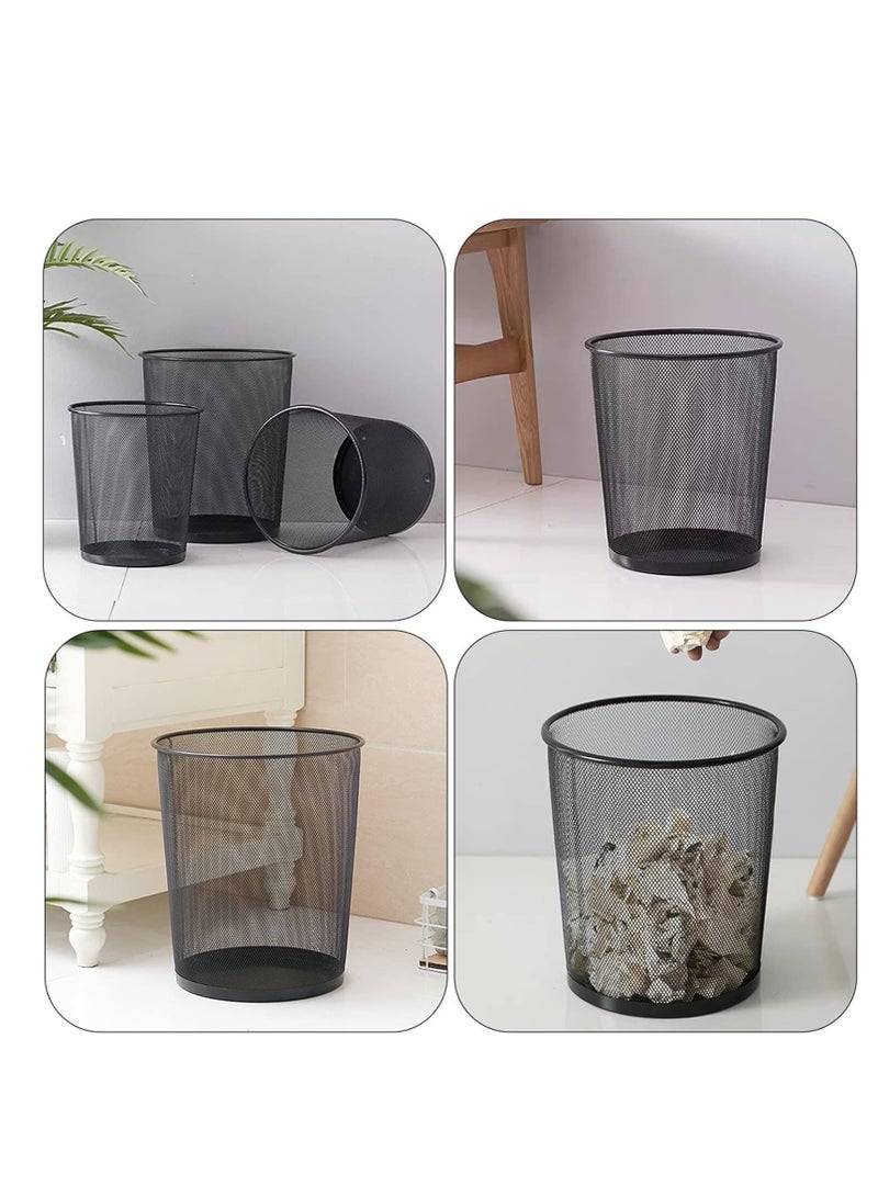 Home Mesh Trash Can Kitchen Wire Trash Basket Office Metal Bin Black Storage Bins (Large size)  - Image 3