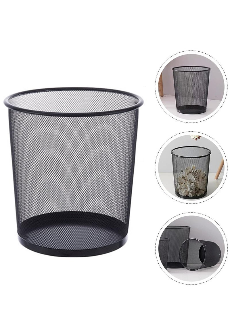Home Mesh Trash Can Kitchen Wire Trash Basket Office Metal Bin Black Storage Bins (Large size)  - Image 5