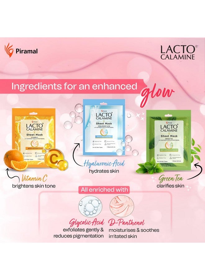Lacto Calamine Face Sheet Masks | 180g (Pack of 6) Combo Pack | Face Sheet Masks with Vitamin C Serum, Hyaluronic Acid Serum & Green Tea Full Face Masks | Brightening, Hydrating, & Clarifying - Image 5