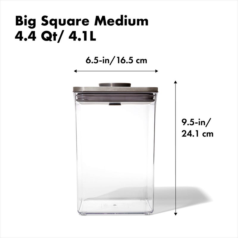 OXO Steel POP Container Big Medium Square - 4.4 Qt for Flour, Sugar and More,Grey - Image 2