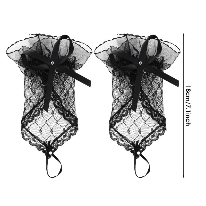 Yolev Wedding Fingerless Rhinestone Lace Gloves for Brides and Bridesmaids Lace Bow Short Gloves for Banquet Party Performance Wedding (Black) - Image 2