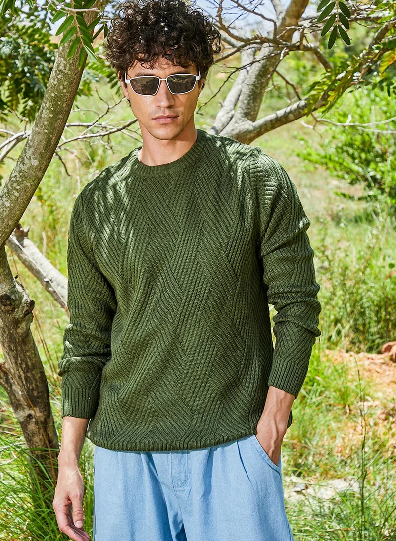 كامبوس سوترا كنزة رجالية صوفية أخضر زيتوني