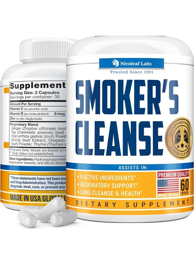 NICOLEAF LABS Smoker's Cleanse - Quit Smoking Aid & Respiratory Support - Made in USA - Lung Cleanse and Detox for Smokers - Start New Life Today with All-Natural Lung Support Supplement - Vegan-Friendly -60 caps - Image 1