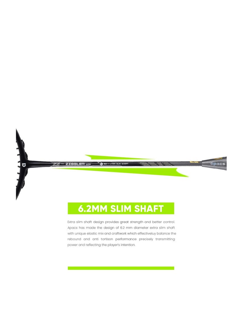 Apacs Z-Ziggler Lite Unstrung Japanese Badminton Racket with Full Cover - 33 LBS Tension, 78g Lightweight, 6.2 mm Slim Shaft, 3 3/8 inches Grip Size  - Image 4