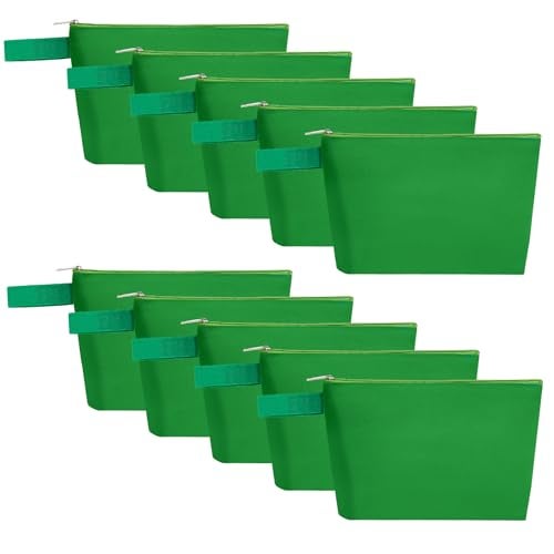Sinzip 10 Pieces Cotton Canvas Makeup Bag with Bottom and Strap MultiPurpose Cosmetic Bag with Zipper Travel Toiletry Pouch Blank DIY Craft Bag Green XS - Image 1